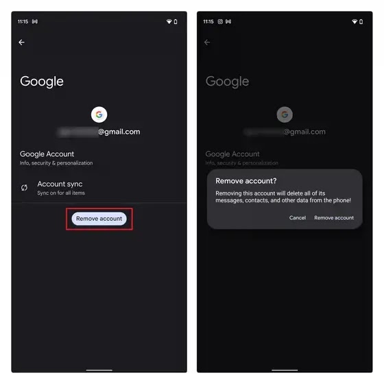 إزالة حساب Google وتسجيل الدخول مرة أخرى