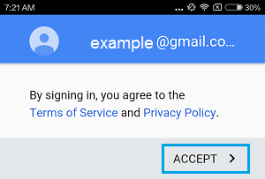 بعد ذلك، انقر فوق "قبول" للموافقة على شروط خدمة متجر جوجل بلاي وسياسة الخصوصية. تنزيل متجر play على الهاتف شاومي و تثبيت خدمات قوقل بلاي