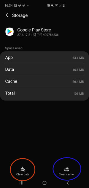 مسح بيانات التخزين لتطبيق Google Play Store