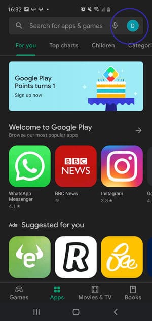 الواجهة الرئيسية في متجر جوجل بلاي