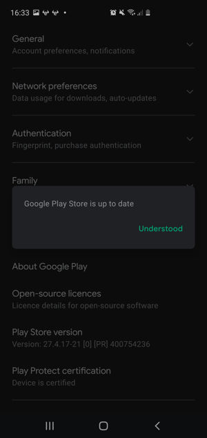 التحقق من تحديث متجر قوقل بلاي