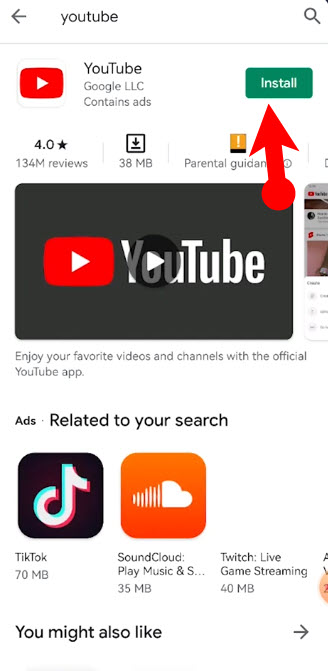 9. تثبيت يوتيوب